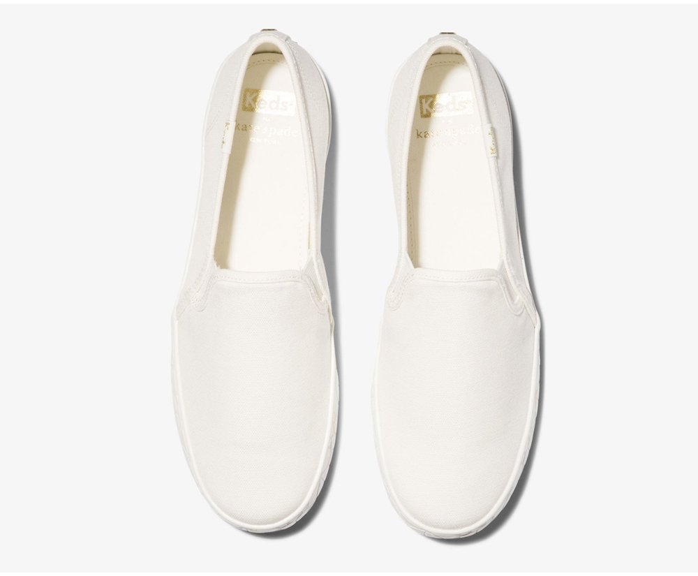 Slip Ons Keds Mujer Blancos - Kate Spade New York Double Decker Logo Foxing - 5470-ZTXBI